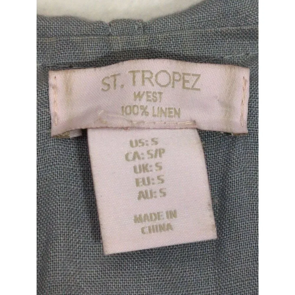 St Tropez Linen Jacket Womens S Gray Lightweight Zip Front Beachy Coastal Casual